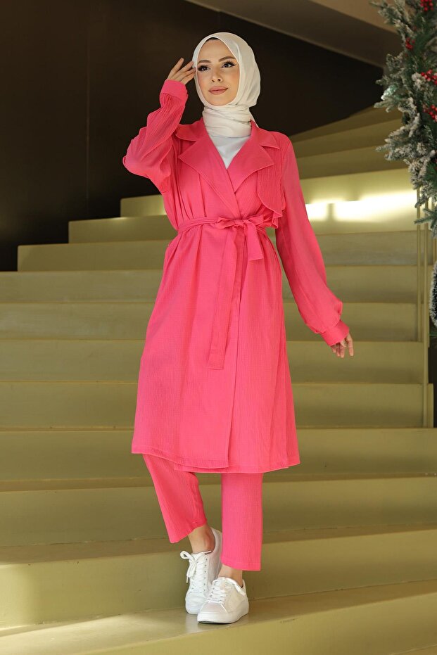Moon Piece Detailed Suit Fuchsia