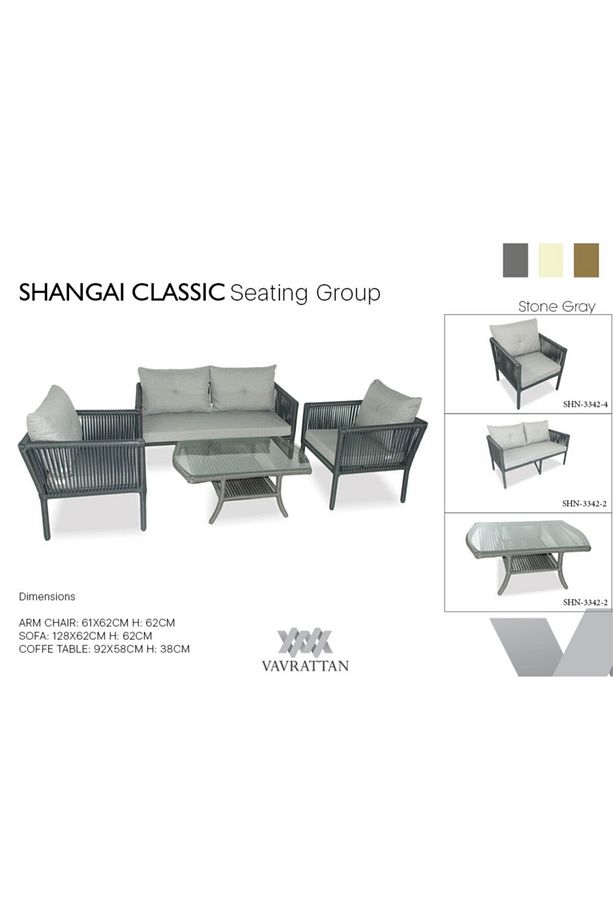 Shangai Classic Rattan Oturma Takımı 2+1+1+sehpa Taş Gri - 1