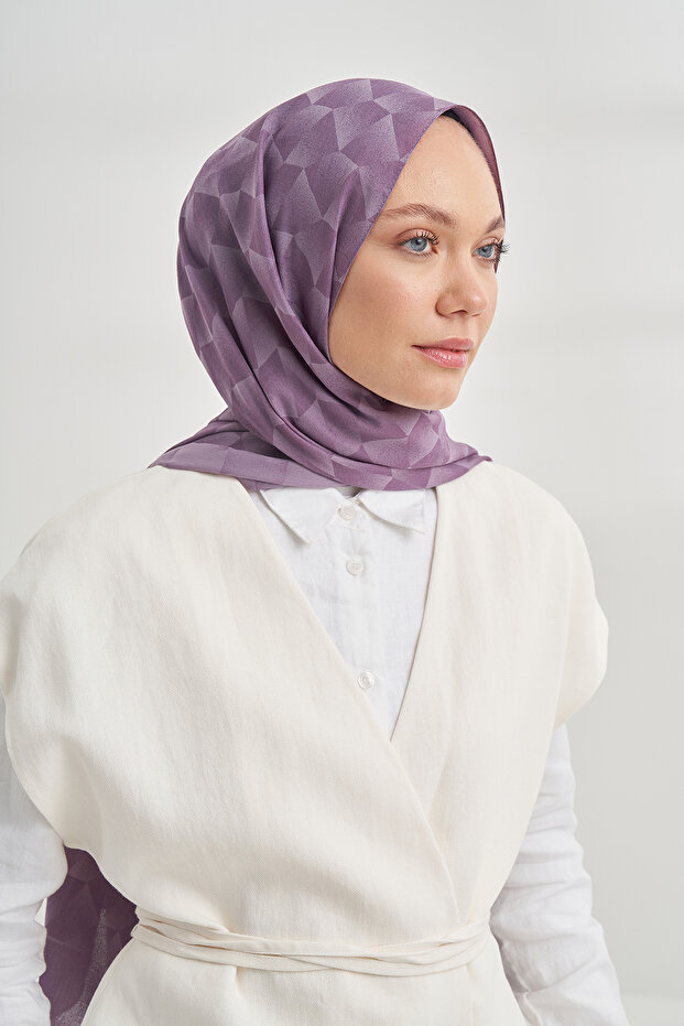 شال قطني بنمط هندسي - أرجواني - 2