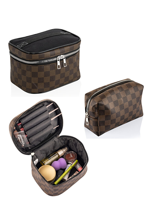Praktyczny 2-częściowy organizer do makijażu Stylowy zestaw podróżnych kosmetyczek Wielofunkcyjna kosmetyczka - 1