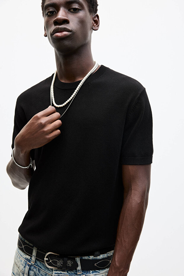 Kısa kollu triko t-shirt - 4