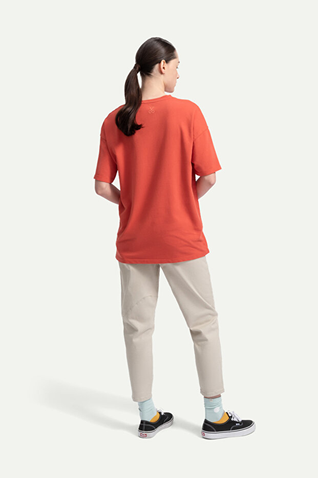 Erkek Oversize/ Relax Fit Basic T-Shirt - Coral - 7