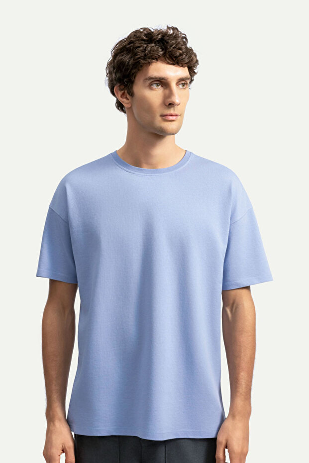 Erkek Oversize/ Relax Fit Basic T-Shirt - Jellyfish - 3