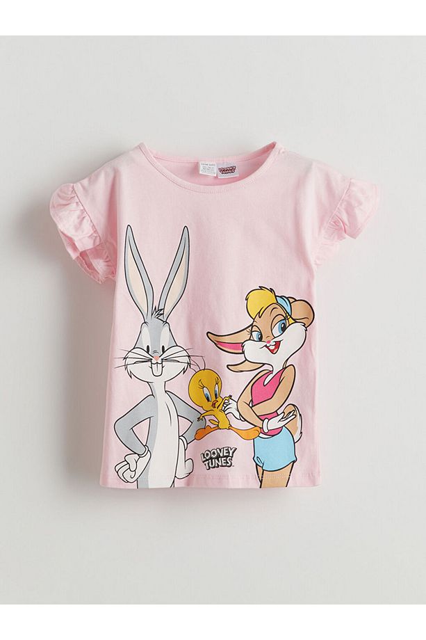 LCW baby Pembe Bugs Bunny Baskılı Kız Bebek Şortlu Pijama Takım - 4