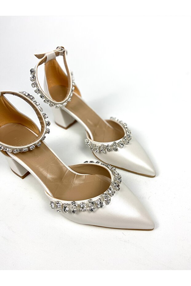 Sedef Taşlı 6 Cm Kalın Topuklu Ayakkabı 01330 Abiye Ayakkabı-gelinlik Ayakkabısı - 5