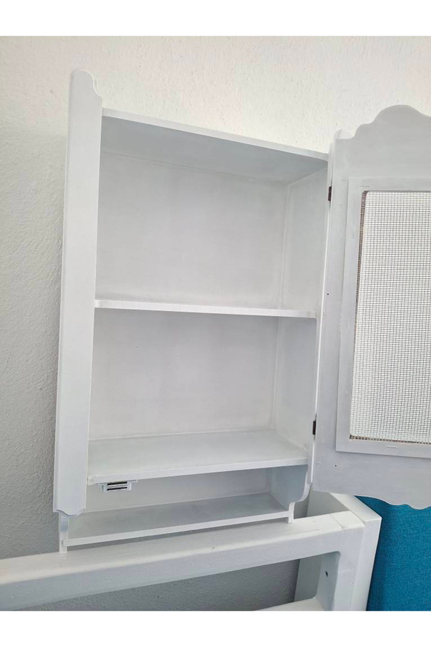 Ahşap Tel Dolap Tek Kapı Eskimiş Beyaz - 4