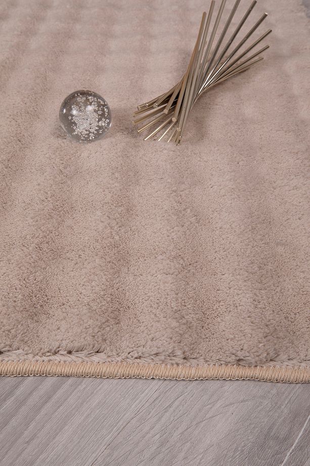 Bubble Yuvarlak Bej Uzun Tüylü Yumuşak Peluş Kaymaz Yıkanabilir Salon Oturma Odası Balkon Halısı - 2
