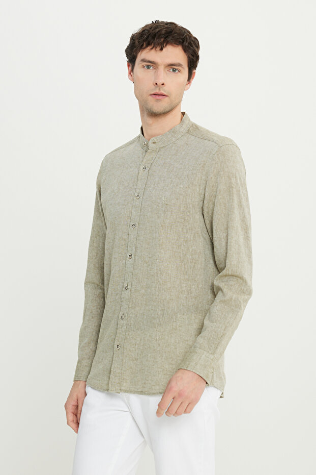 قميص كتان ذو قصة ضيقة وقصة ضيقة - 4