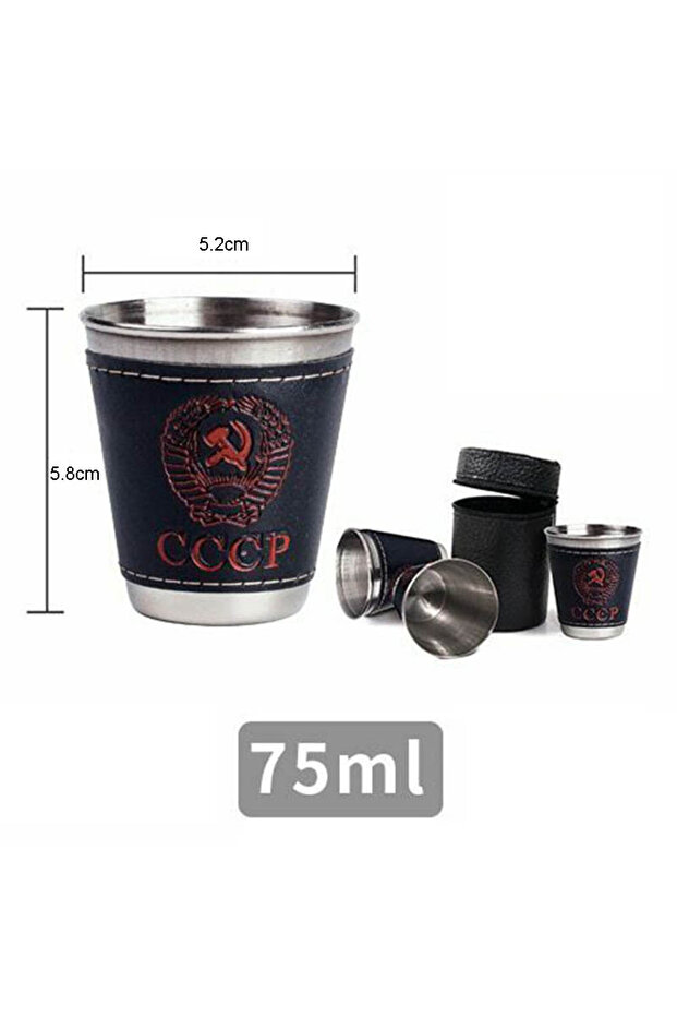 75ml(4pcs) 4pcs Outdoor Travel Cups Set Camping Tableware Stainless Steel Cup with PU Leather Portab
