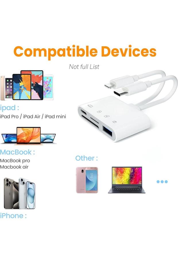 4 İn 1 Lightning Type-c Çıkışlı Çoklu Kablolu Otg Çevirici Adaptör Sd Tf Kart Okuyucu Usb Hub - 5