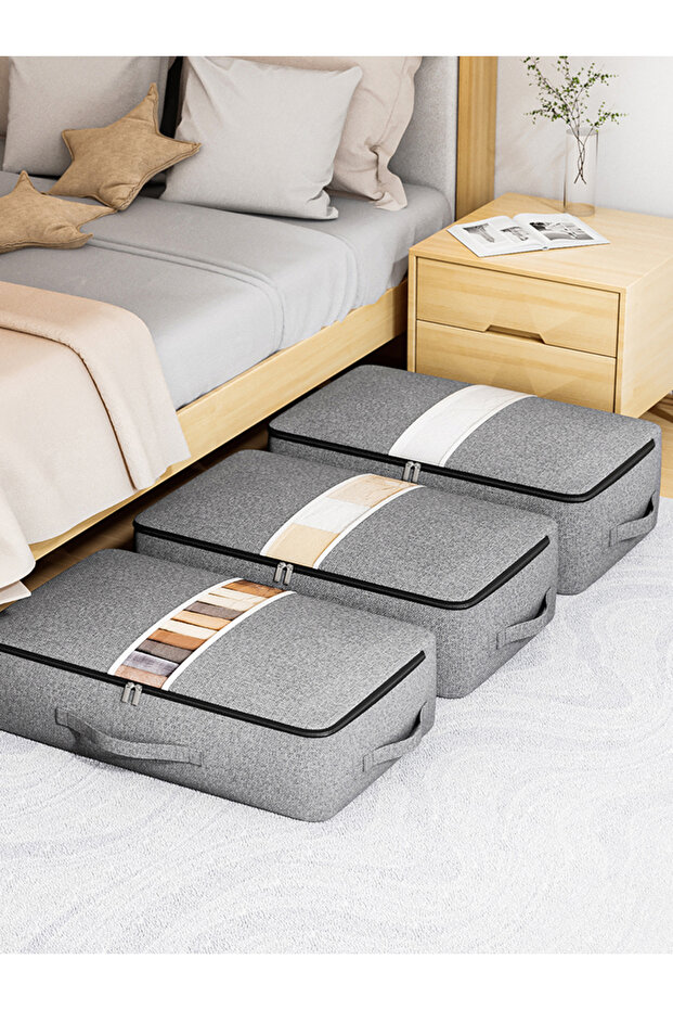 L GRAY 1PC gray clothing storage bag, bed bottom storage bag, quilt storage bag, large capacity orga - 1