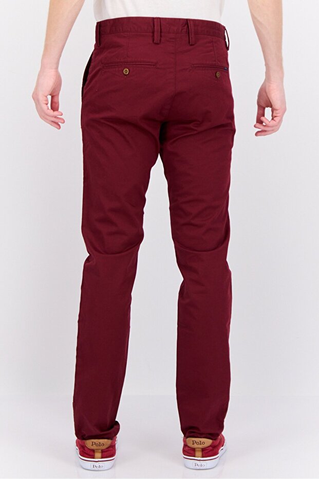 Men Slim Fit Solid Chino Pants, Maroon - 3