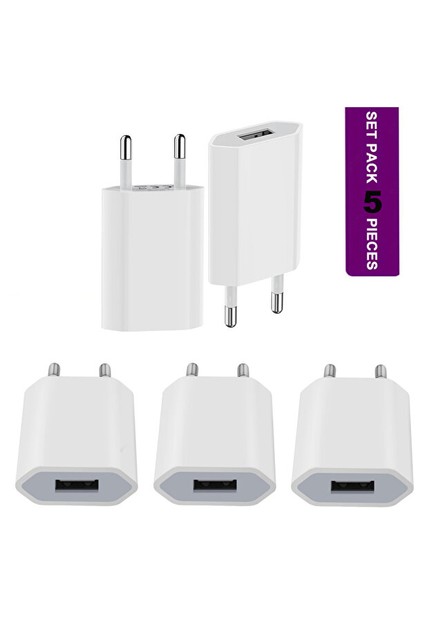 5 قطع من قابس الاتحاد الأوروبي 1 قطعة/3 قطع/5 قطع قابس شاحن USB 5 وات 5 فولت/1 أمبير قابس شحن USB رفيع مزود بالطاقة للجوال