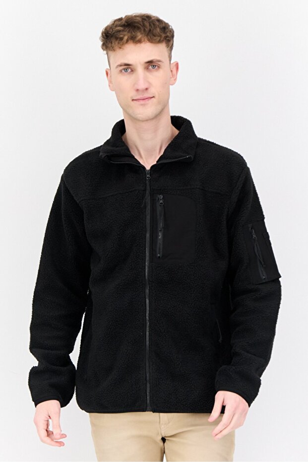 جاكيت سوفتشيل منسوج للرجال، أسود - 1