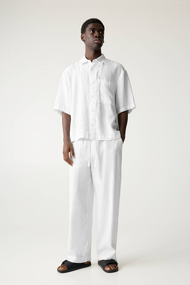 % 100 keten kısa kollu gömlek - 2