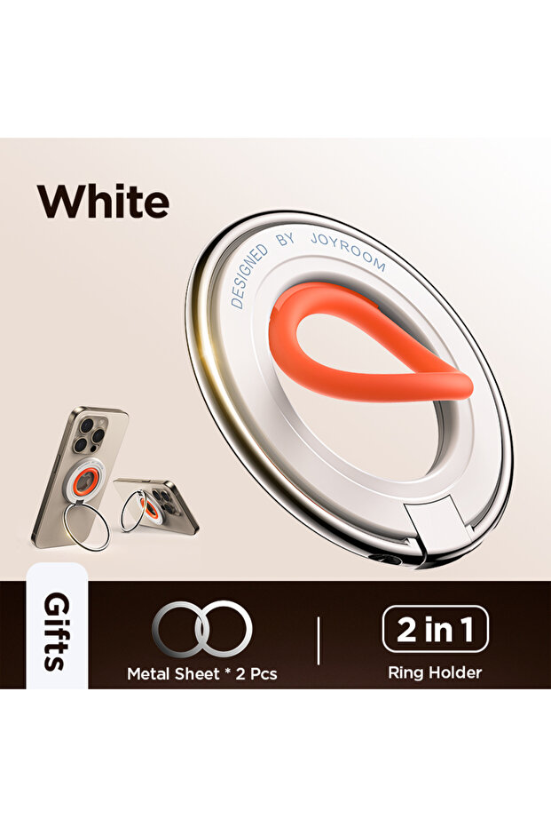 White Joyroom Ring Phone Holder Colorful Magnetic Kickstand Silicone Ring Magnetic Phone Grip Holder