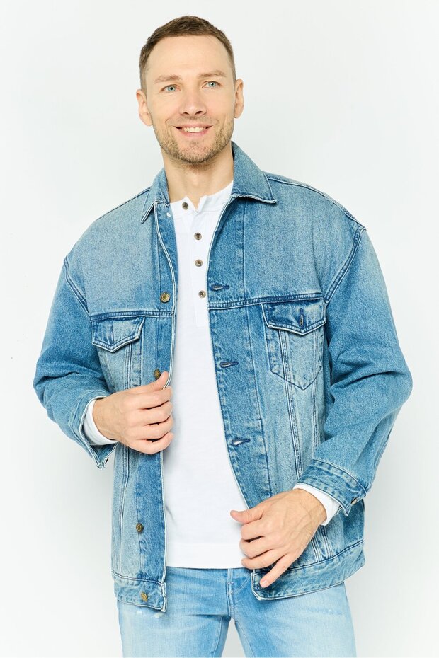 جاكيت جينز رجالي مغسول، أزرق - 1