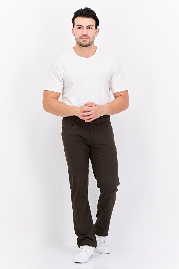 بنطال تشينو مطاطي سادة للرجال، زيتوني غامق - 4