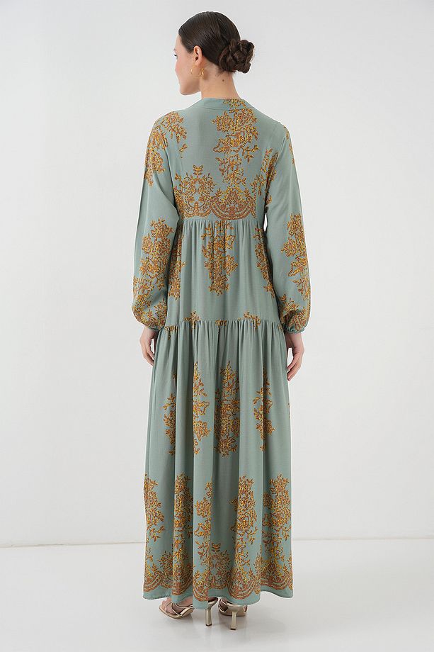 Mint Gold Desenli Tesettür Elbise 2423 - 6