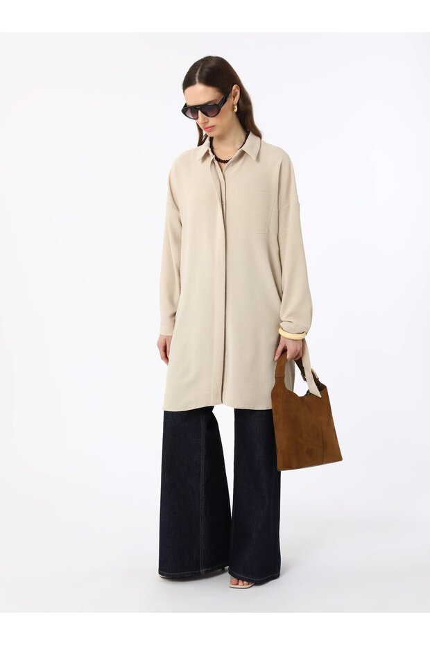 Tunic with Cuff Binding Detail - Stone Color - Refka - 3