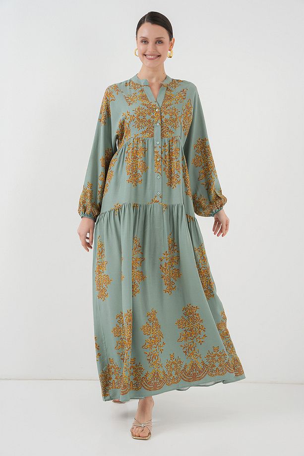 Mint Gold Desenli Tesettür Elbise 2423 - 4