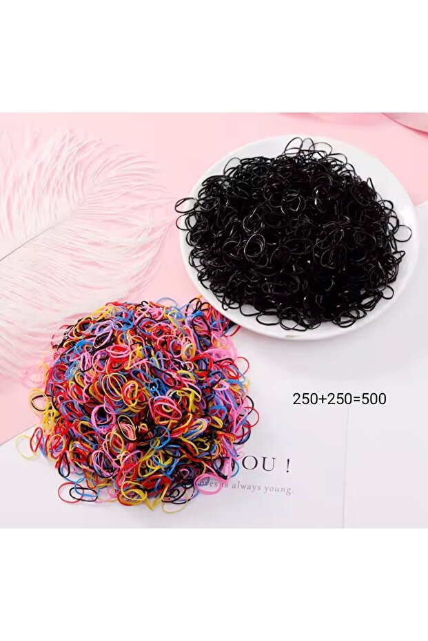 Ultra Flexible Unbreakable 250 Black + 250 Colorful 500 Pieces Hair Braiding Rubber