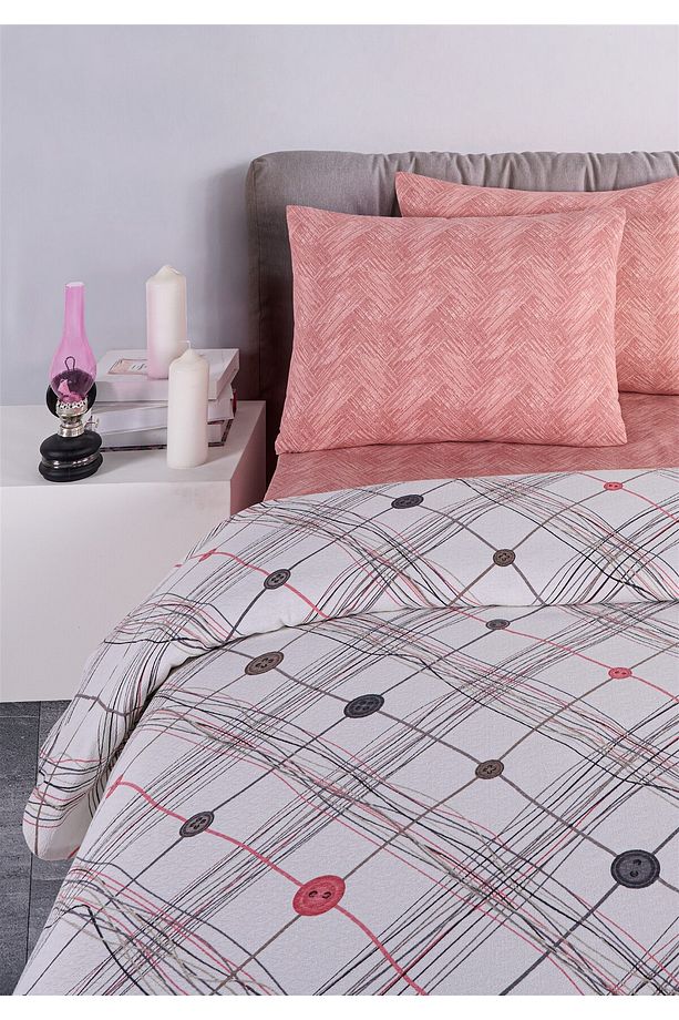 Soren Tek  Kişilik Pike Takımı 160x230 cm Harmony Gri  Pembe - 2