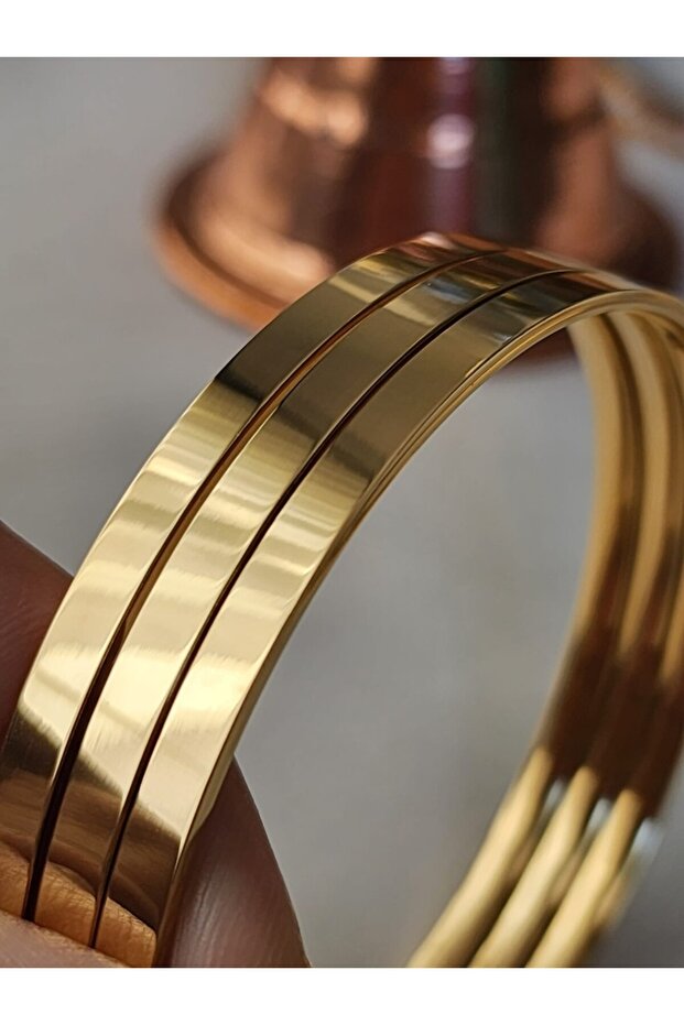 Altın Renk 3 Adet Set Kalın Ajda Bilezik - 4