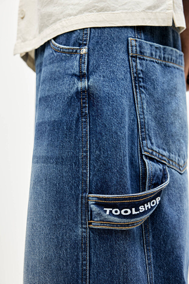 Balon paça işlemeli cepli jean - 6