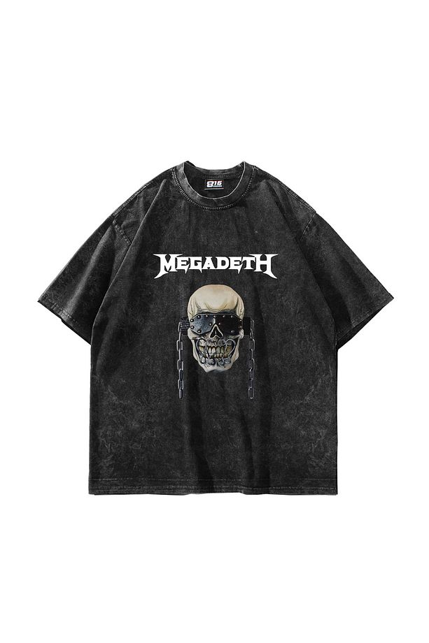 Megadeth Baskılı Siyah Yıkamalı Unisex Oversize Tshirt - 1