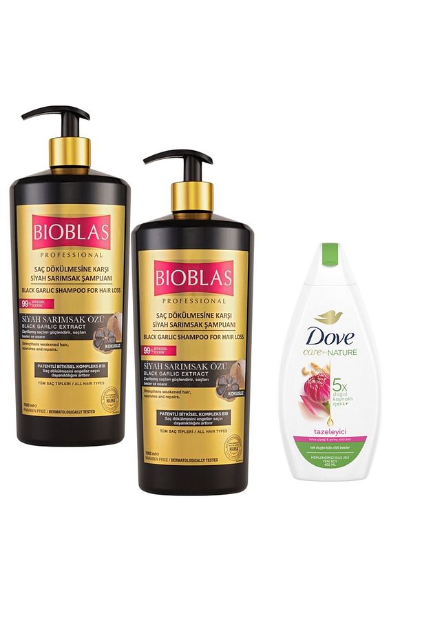 Saç Dökülmesine Karşı Siyah Sarımsak Şampuanı 1000 ml 2 adet + Dove Duş Jeli 450ml - 1