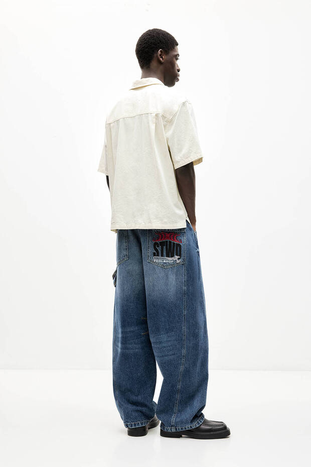 Balon paça işlemeli cepli jean - 5