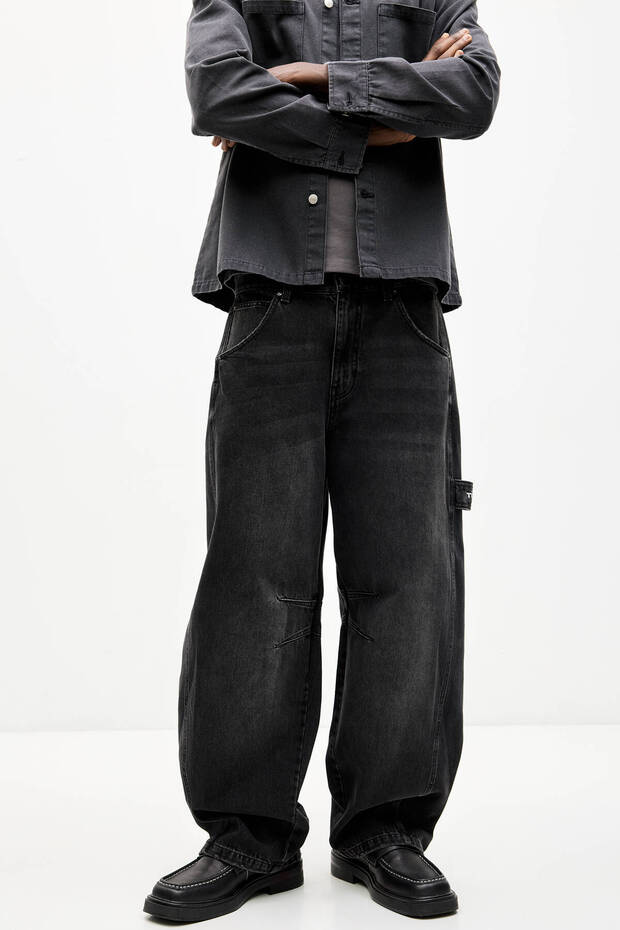 Balon paça işlemeli cepli jean - 4