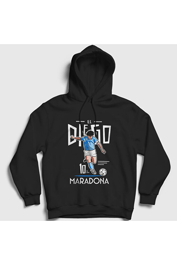 Unisex Black Football Sut Maradona Hooded Sweatshirt 51454Tt
