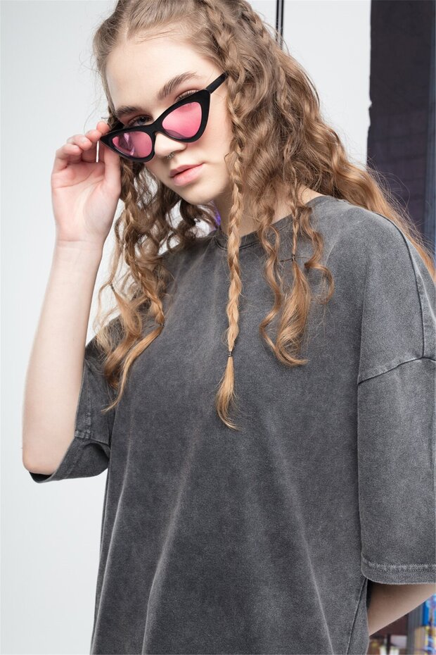 Basic Kadın Yıkamalı Tshirt Antrasit - 2