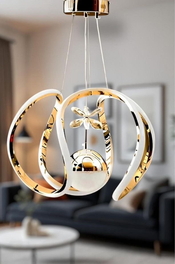 Damla Tek Toplu Taçlı Ledli Gold 3 Renk Ledli - Led Avize Aydınlatma - 1