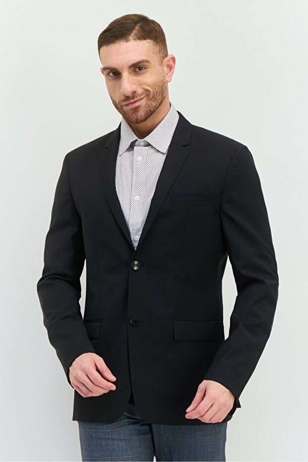 Men Fitted Solid Semi-Formal Blazer, Black - 1