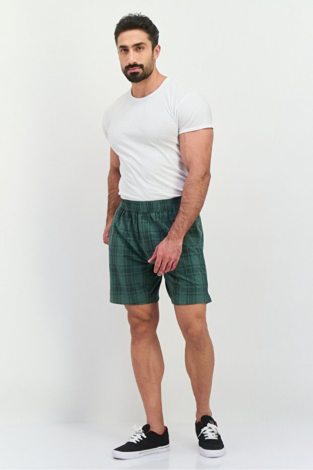شورت رجالي أساسي منقوش برباط، أخضر حكيم - 4