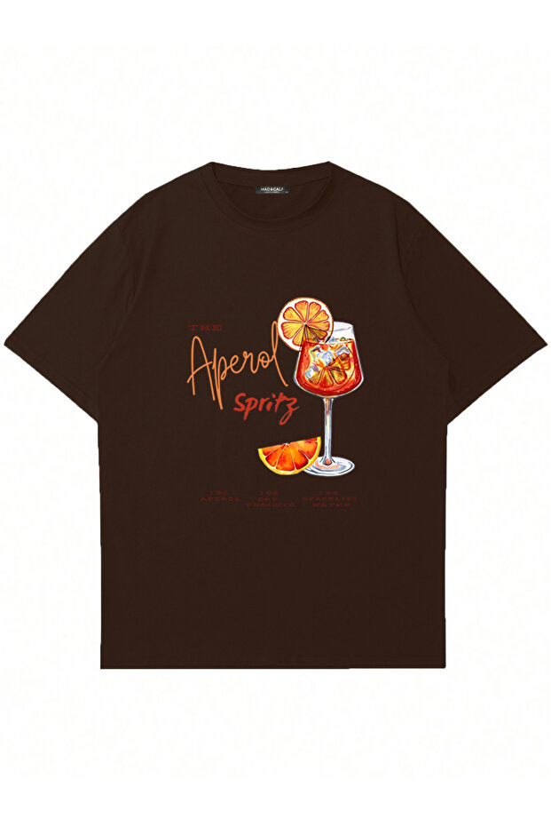 تي شيرت كبير الحجم برقبة دائرية مطبوع عليه Aperol Spritz للجنسين
