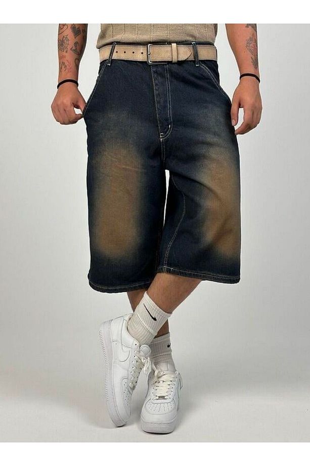 Siyah Yıkamalı Unisex Baggy Oversize Kalıp Kot Pantolon Şort - 2