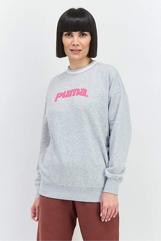 Women Regular Fit Embroidered Logo Outdoor Sweatshirts, Heather Grey