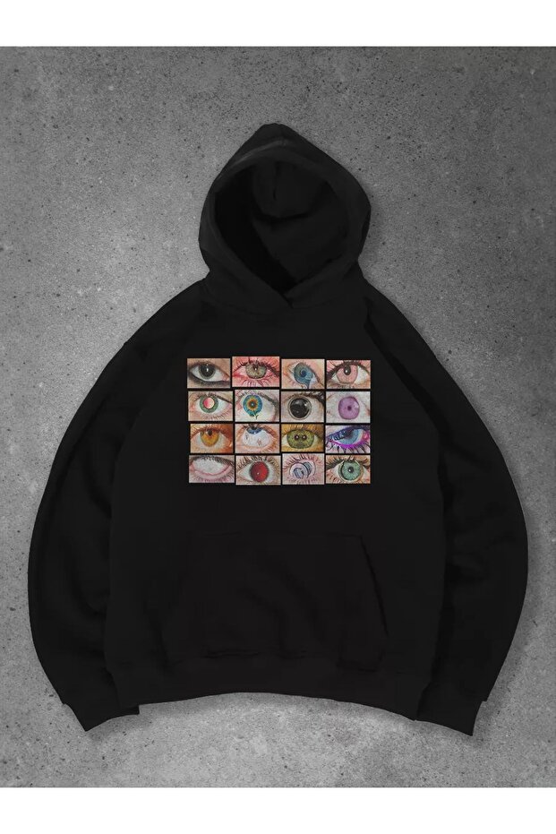 Unisex Eyes Sweatshirt Siyah - 1