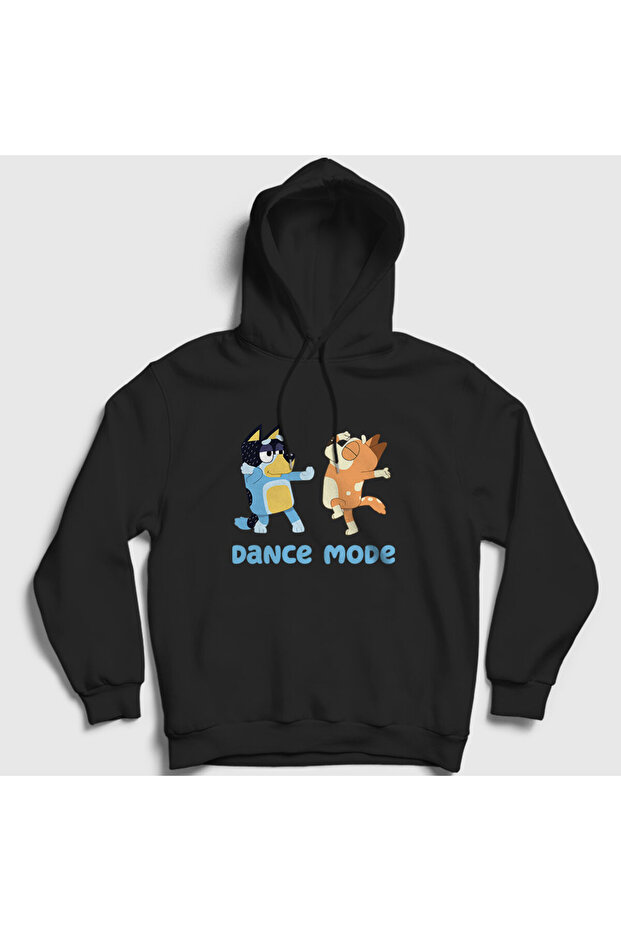 Unisex Black Bluey Dance Mode Bandit Chili Hooded Sweatshirt 446423Tt