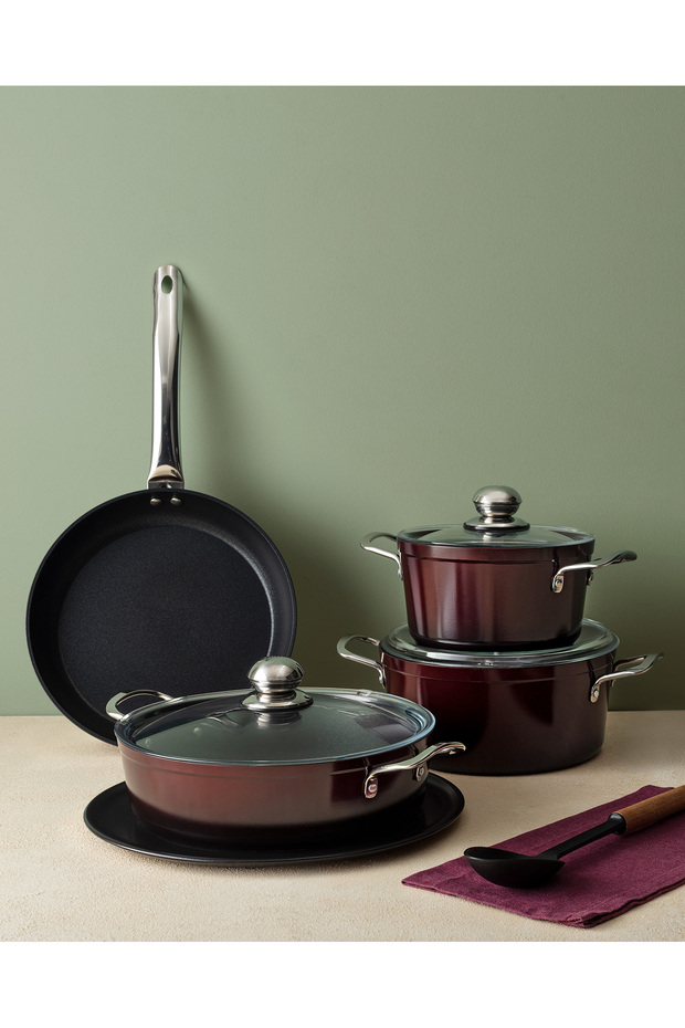 Titanium Professional Tencere Seti 7 Parça - Bordo - 1