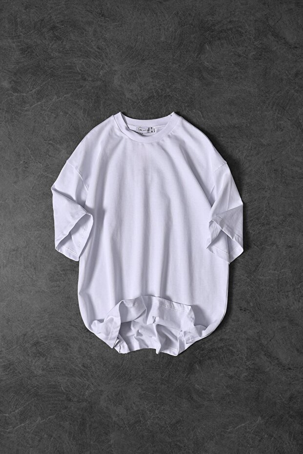Erkek Beyaz Basic Oversize Tshirt - 2