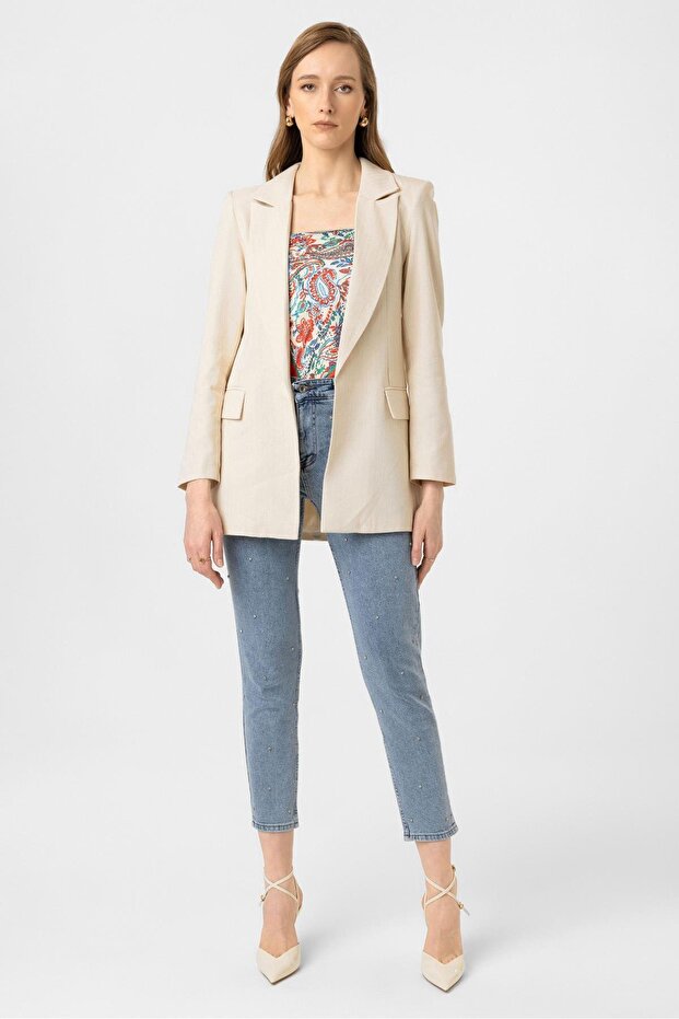 Bella Keten Ceket Bej - 4