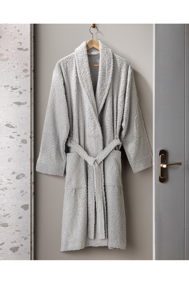 Bernay 100% cotton jacquard unisex bathrobe - grey - natural collection