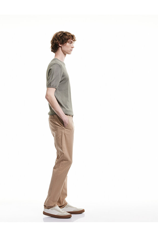Cotton Buttoned Chino Slim Fit Trousers with Pocket Detail