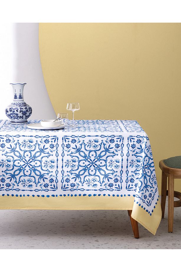 Ligny Masa Örtüsü - 150x250 cm - Mavi/Bej - 1