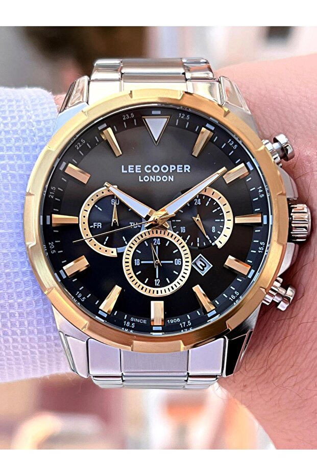 Gray Gold Case Steel Cord All Functions Active 5 Atm Water Resistant Men Wristwatch Lc.7205